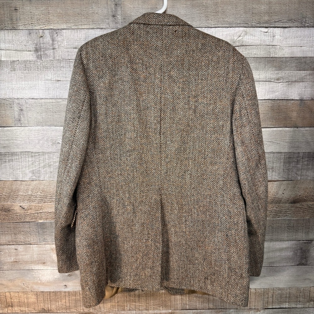 Harris Tweed Mens Brown Herringbone Wool Blazer Sport Coat Handwoven USA Tailor